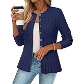MEROKEETY Women's Cable Knit Peplum Cardigan Sweaters 2026 Trendy Fall Open Front Button Down Soft Knitted Coat