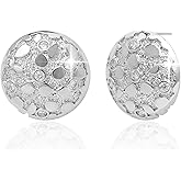 Sonateomber Chunky Statement Round Stud Earrings for Women, Vintage Trendy CZ Rhinestone Circle Cookie Textured Nugget Earings Prom Wedding Accessories Fashion Jewelry Gift