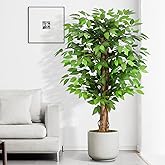 Keeplush 4ft Ficus Artificial Trees with Natural Curved Trunks, 48" Tall Lush Faux Tree for Home Decor Indoor, Green Lifelike Fake Ficus Tree Artificial Plants