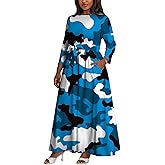 XNMHL Plus Size Maxi Dress for Curvy Women with Belt Crew Neck 3/4 Sleeve Flowy Long Outfits Sizes L to 5XL