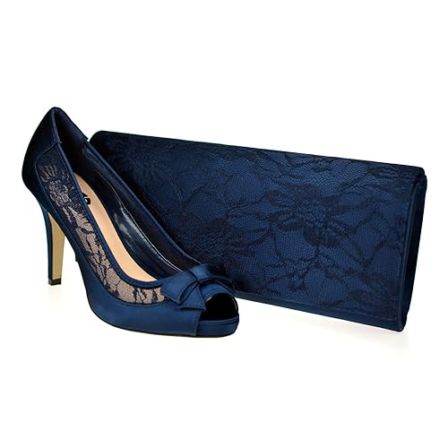 navy shoes and matching clutch bag