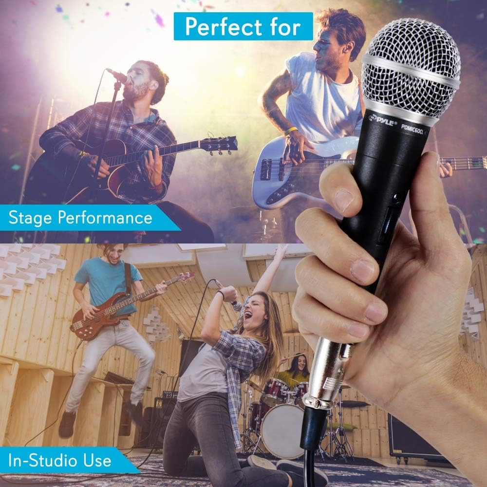 Pyle Professional Dynamic Vocal Microphone - Moving Coil Dynamic Cardioid Unidirectional Handheld Microphone with ON/OFF Switch Includes 15ft XLR Audio Cable to 1/4'' Audio Connection - PDMIC59: Musical Instruments
