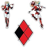 Elektroplate Officially Licensed DC Comics Harley Quinn & Diamond Symbol Dynamic Decals | Premium Auto-Grade Weatherproof Vinyl Stickers for Car, Water Bottle, Phone & More| Made in The USA| Set of 3