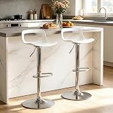 LSSPAID Bar Stools Set of 2, Adjustable Height 360&deg; Swivel Bar Stools with Back &amp; Footrest, Modern Counter Height Bar Chairs, Armless Plastic Kitchen Island Stools for Home Bar Dining Room, White