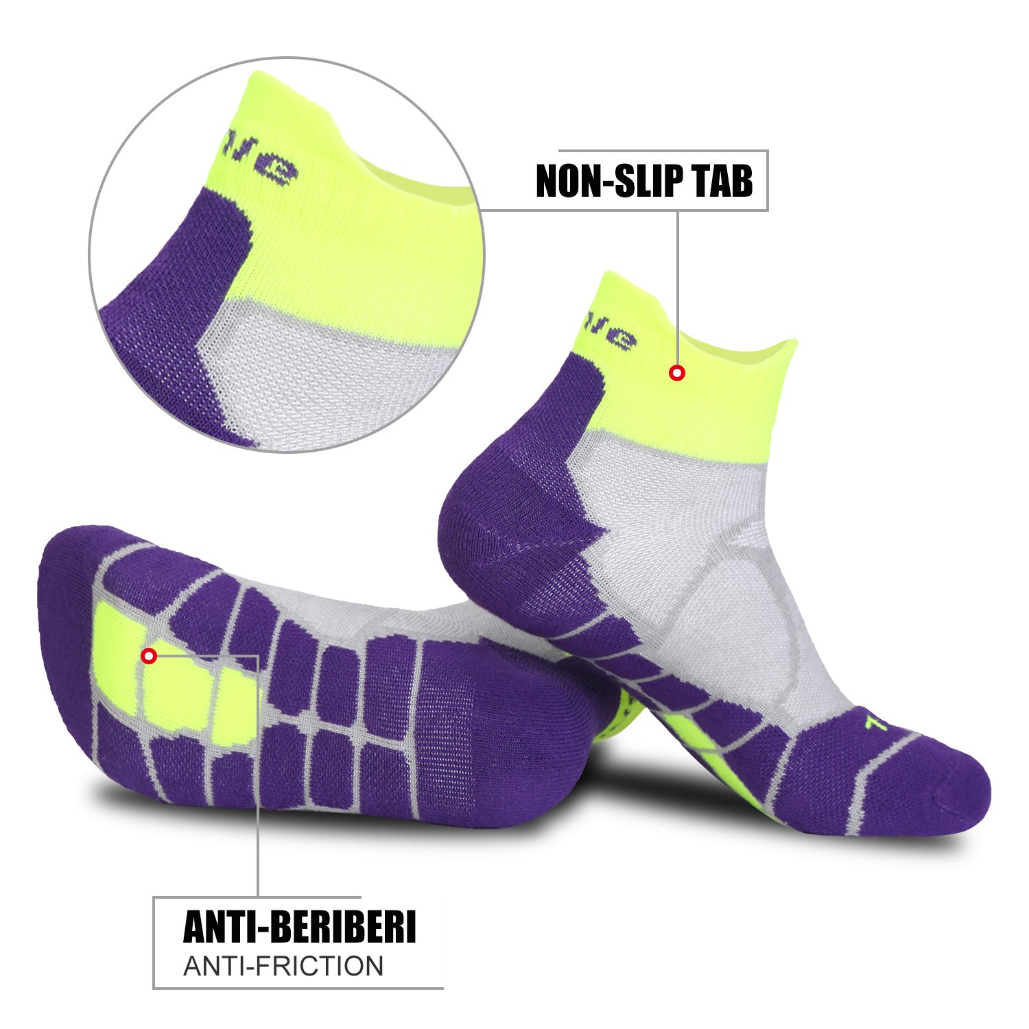 Compression Running Socks Low Cut, Reinforced Arch Support - Pressure Dispersing Heal & Enhanced Stability of Ankles