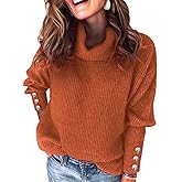 Libsorge Womens Oversized Turtleneck Sweaters Spring 2026 Lightweight Thin Ribbed Knit Button Cropped Pullover Top