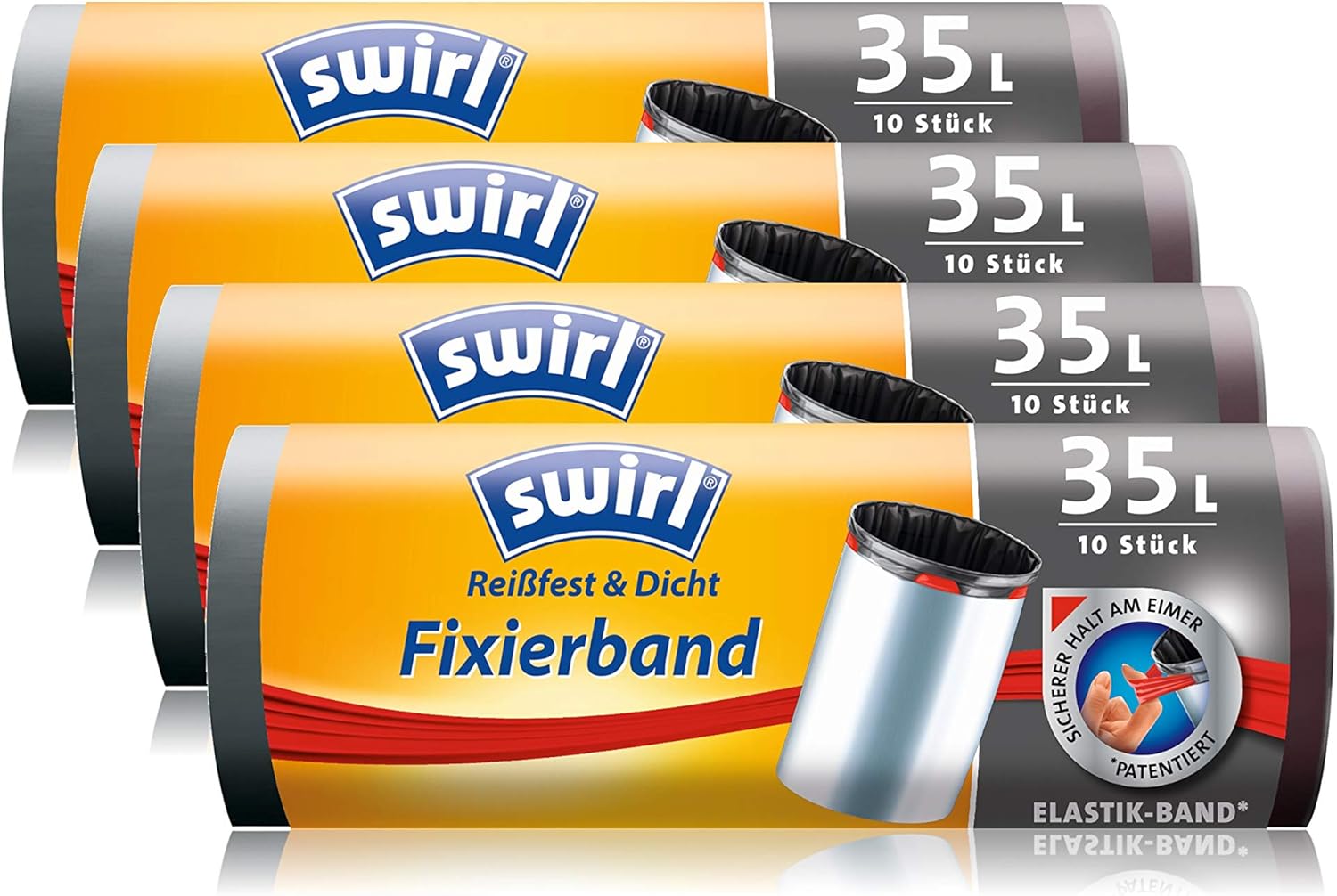 Swirl Fixierband-Müllbeutel, 35 Liter, 4 Rollen mit je 10 Beuteln, Anthrazit