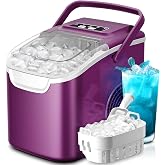 Crzoe Countertop Ice Maker, 26Lbs/24H, 2 Sizes of Ice, Self-Cleaning,Purple | 8 Bullet-Shaped Ice Cubes Ready in 6 Mins,Portable Ice Machine for Home&amp;Kitchen&amp;Office&amp;Party