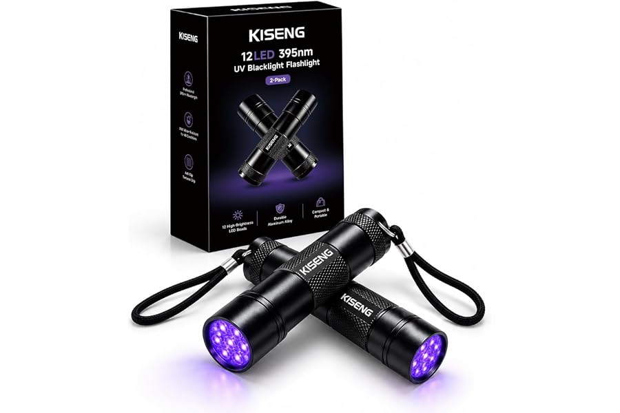 2 Pack 395nm 12 LED Handheld UV Mini Flashlight (Batteries not Included) | Portable But Powerful,Ultraviolet Blacklight Flashlights for Pet Urine Detection, Scorpions, Resin Curing, Leak, Fluorescent