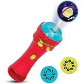 B. toys Light Me To The Moon Flashlight, 2 Image Reels, Red, 3-Piece Set | 2 image reels with planet and alien projections, built-in reel storage, easy-grip flashlight for small hands, Red, 4+ Years
