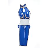 Micotaku Street Fighter Women's Slim Fit Chun-Li Cosplay Costume Full Set Blue