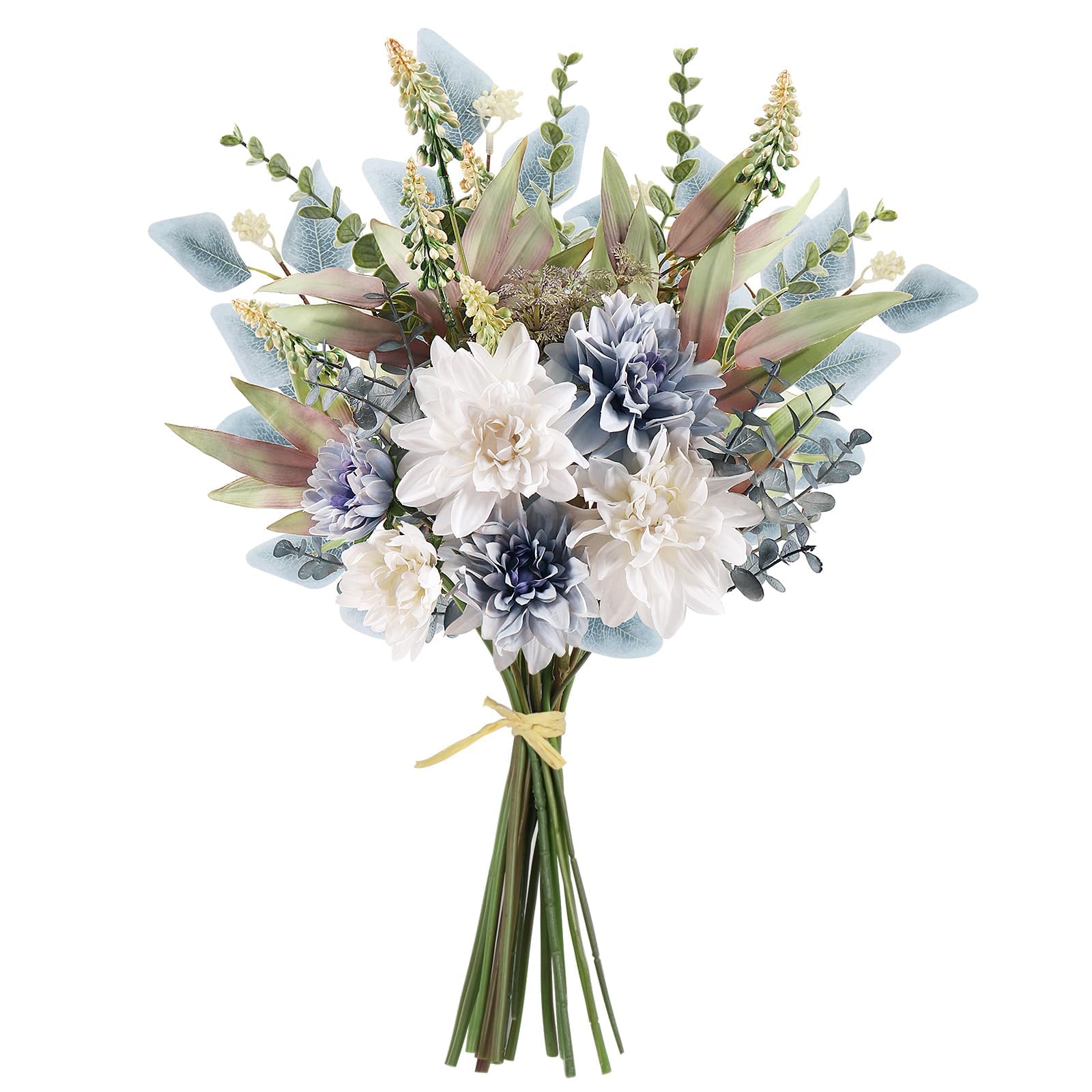 Photo 1 of 2 Pcs Fake Artificial Flowers Bouquet for Decoration, Silk Flower Arrangements Faux Flowers Plant Wedding Bride Bouquets Tables Centerpieces for Home Decor Indoor Vase Floral Table Decor (Blue White)