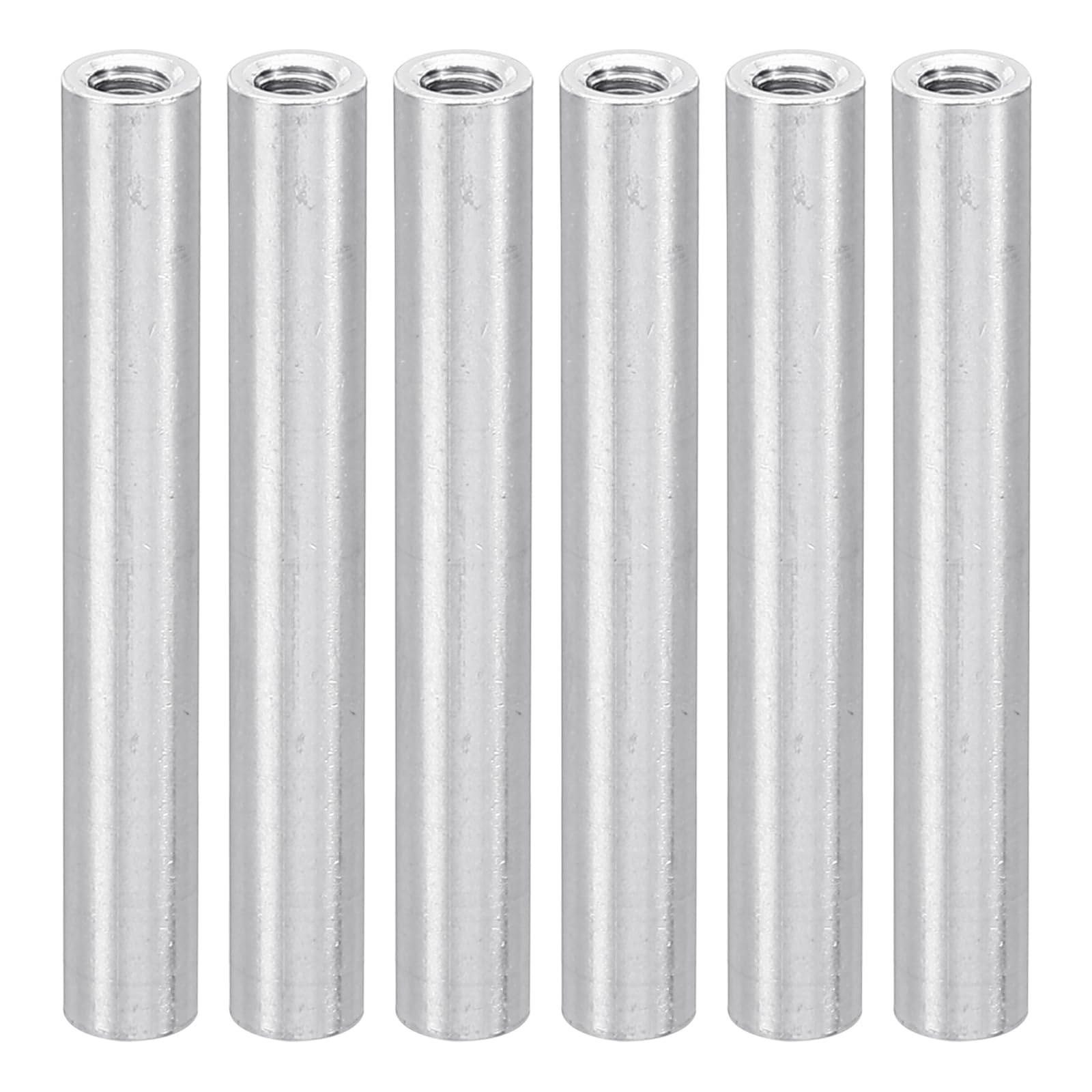 PATIKIL 6pcs M3 Metal Threaded Standoff Spacer Nuts, Round Aluminum Spacers Female Coupling Screws, 1/8" ID x 3/16" OD, Silver 3x5x37mm — image 1
