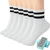 SISOSOCK Quarter Crew Cotton Socks for Women Striped Athletic Casual Breathable Socks 6-10 Pairs with Gifts Box