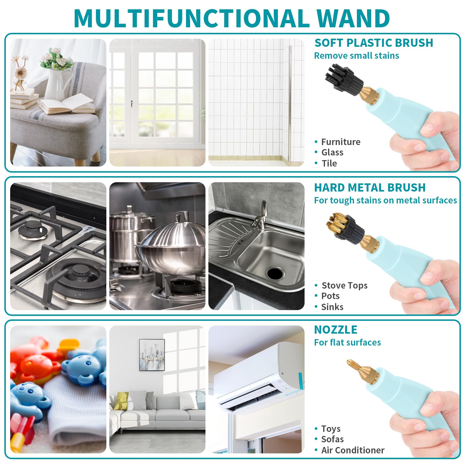 Steam Cleaner,2500W Pressurized Multipurpose Steamer with 3 Brush Heads & 6-Gears Adjustable,1500ML Handheld Portable Steam Cleaner for Home,Window,Floor, Kitchen,Grout(Rectangle)