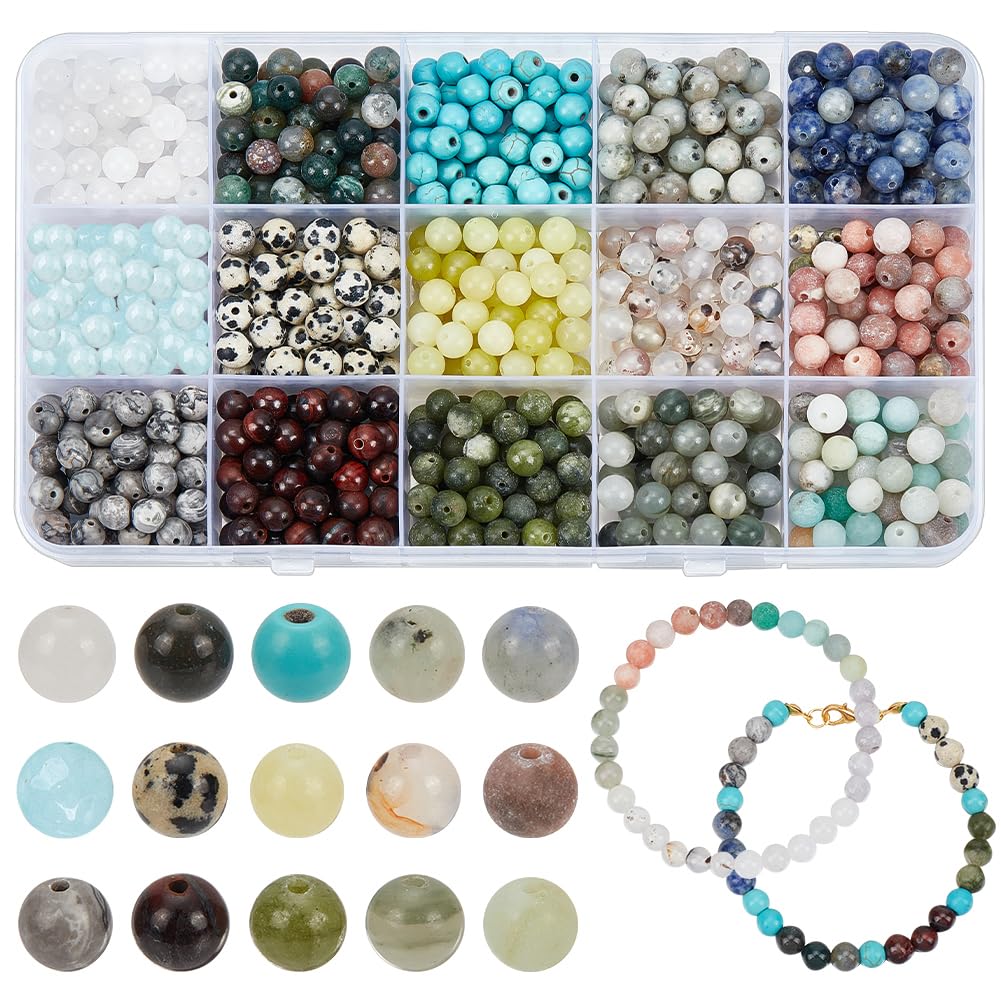 NBEADS About 750 Pcs Natural Gemstone Beads, 6mm Natural and Synthetic Loose Beads Stone Beads for DIY Jewelry Making