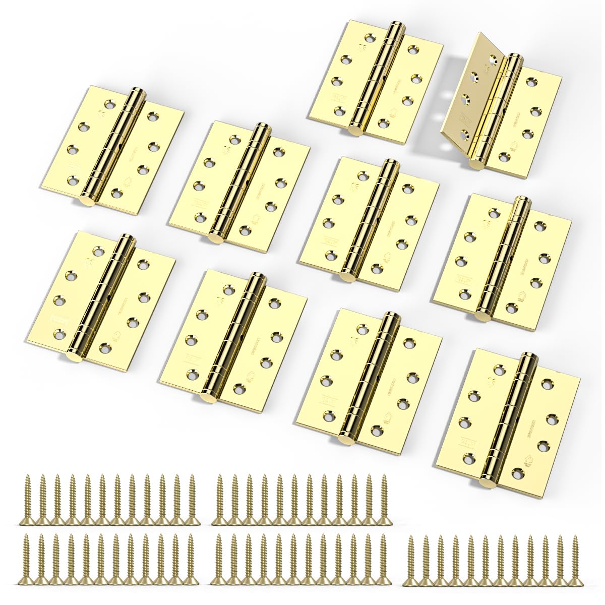Bwintech 5 Pairs 100 x 75 x 2.7mm (4 inch) Brass Plated Hinge, Steel Fireproof Inner Door Hinge, Square Corners, Ball Bearing Hinge Used in Residential and Commercial Buildings