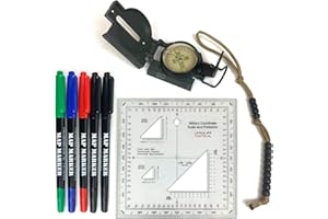 LIFEFFICIENT PRODUCTS Land Nav Kit with Lensatic Compass, Protractor, Pace Counter & Map Markers