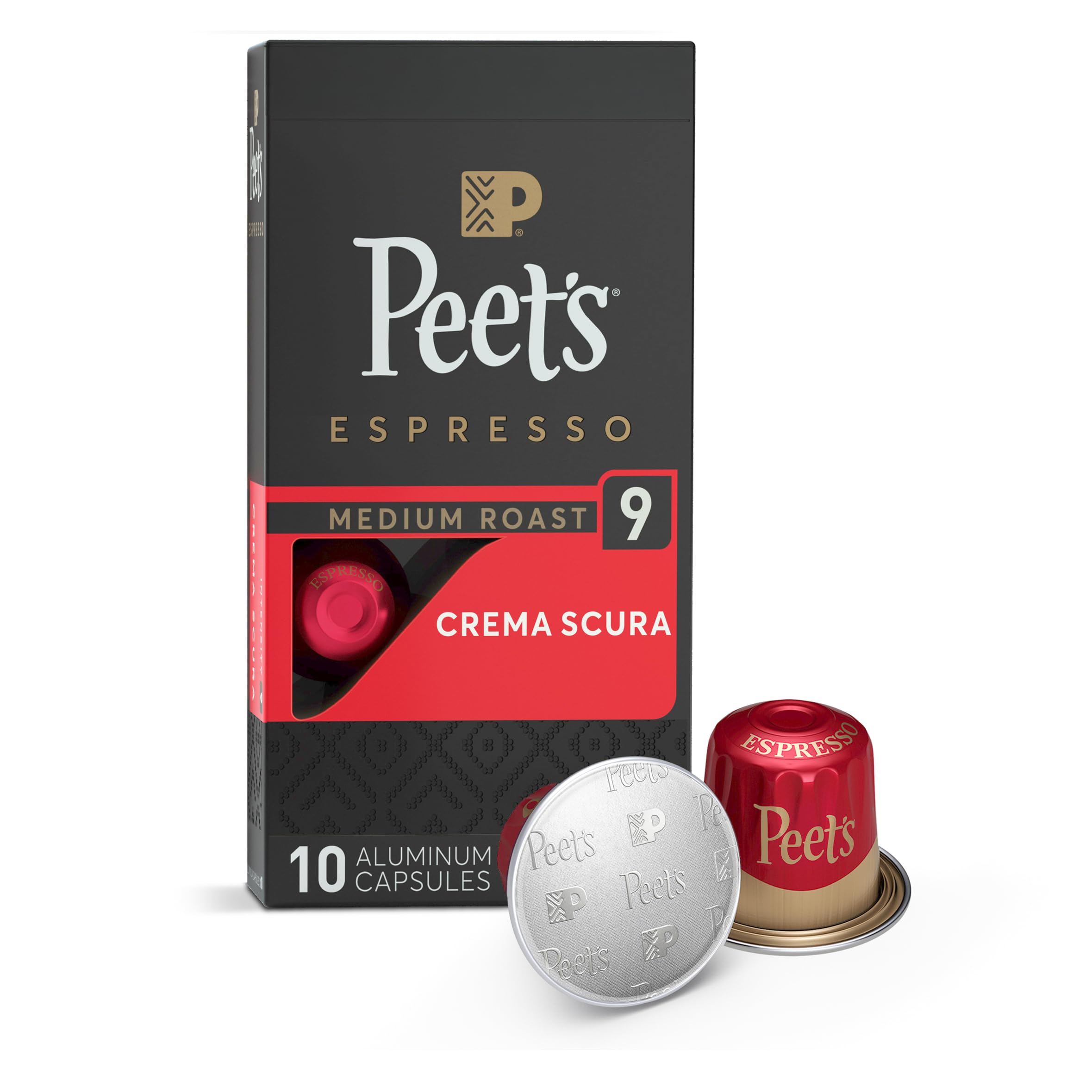 Photo 1 of Peet's Coffee, Medium Roast Espresso Capsules, Compatible with Nespresso Original Machine - Crema Scura Intensity 9, 10 Count (1 Box of 10 Espresso Capsules)