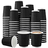Funnymoom 200 Pack 8 oz Disposable Coffee Cups Insulated Corrugated Paper Coffee Cups for Hot Drinks or Cold Beverages Ripple Cup for Espresso Office Cafe Home, No Lids(Black)