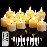yunsheng 12PCS Rechargeable LED Tea Lights Candles with Remote, 3D Wick Flickering Flameless Votive Candles with 4/6H Timer, Warm White Electric Fake Candles with 2USB Charging Cable, Home Decor