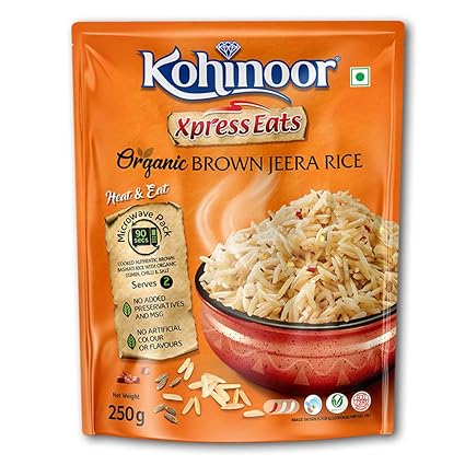 Kohinoor Xpress Eats, Ready-to-Eat Organic Brown Jeera Rice, 250g Microwave Pack