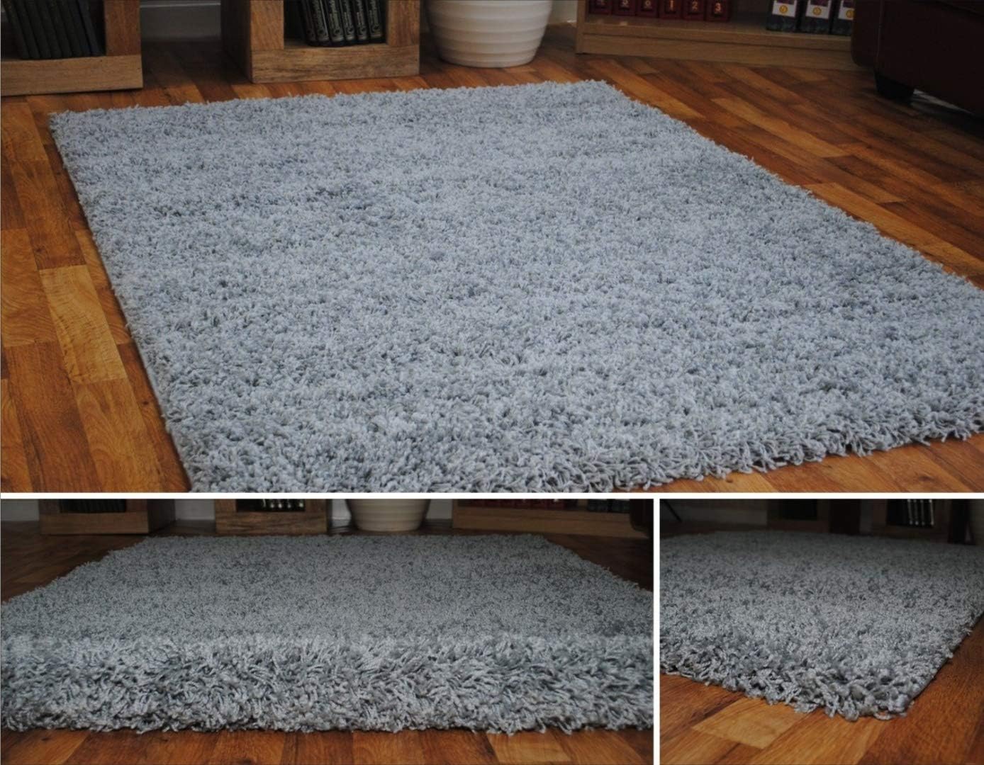 GREY DENSE THICK LUXURY SHAGGY RUG SMALL MEDIUM LARGE RUNNER 5 CM QUALITY RUGS (60x110cm (2' x 3'7"))