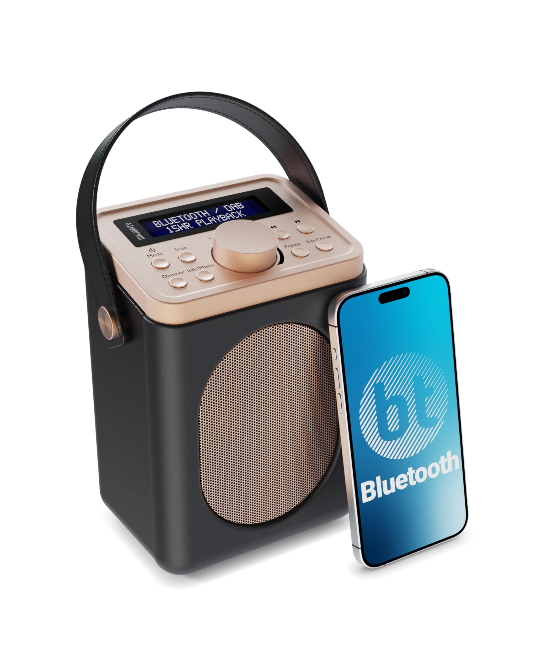 Portable DAB+ Radio with Bluetooth | 15 Hour Battery Playback and Mains Powered | Dual Alarm & Snooze Function| 20+ Presets, LED Display, FM, Headphone Jack | MAJORITY Little Shelford (Black)