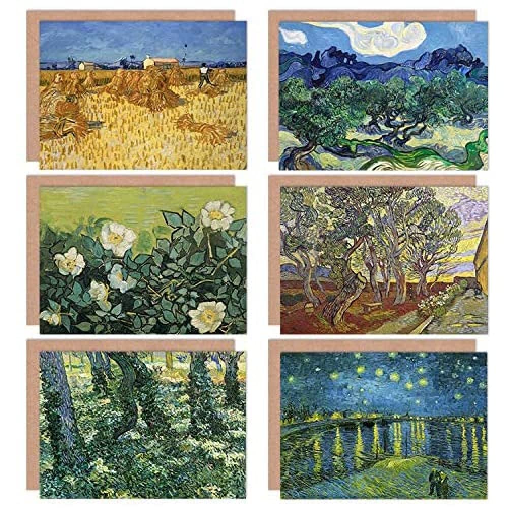 Artery8 Vincent Van Gogh Starry Night Saint Pauls Olive Undergrowth Rose Harvest Fine Art Greeting Card Pack of 6