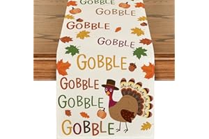 Artoid Mode Gobble Turkey Maple Leaves Thanksgiving Table Runner, Seasonal Fall Harvest Holiday Kitchen Dining Table Decoration for Indoor Outdoor Home Party Decor 13 x 72 Inch