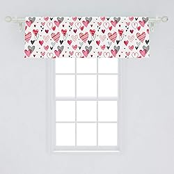 Ambesonne Valentines Window Valance, Doodle Style