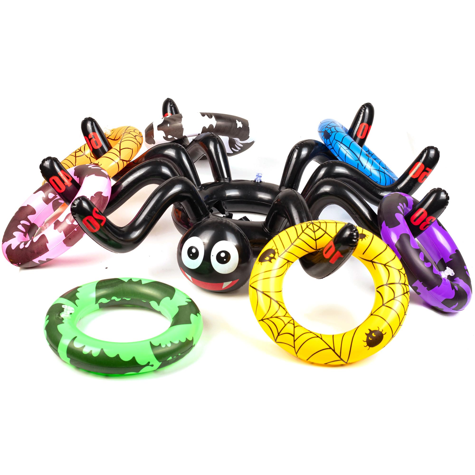 Inflatable Spider Hat Ring Toss Game Set - 8 Ring Halloween Party Toys for Kids & Adults, Family Halloween Fun Game Toys Indoor Outdoor