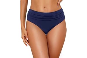 Tempt Me Women Mid Rise Bikini Bottoms Full Coverage Swimsuit Ruched Scrunch Swim Bottom