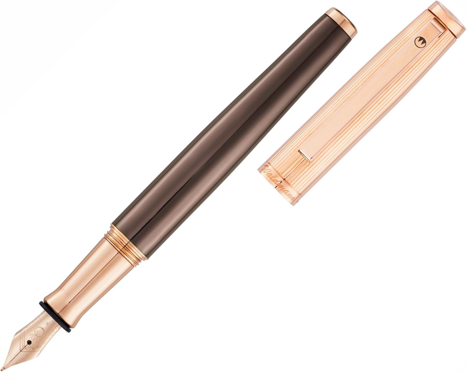 WaldMann Tuscany, fountain pen, line design, chocolate/rose gold, solid silver 925, Gold,Silver,Rose,Black, mittel (M)