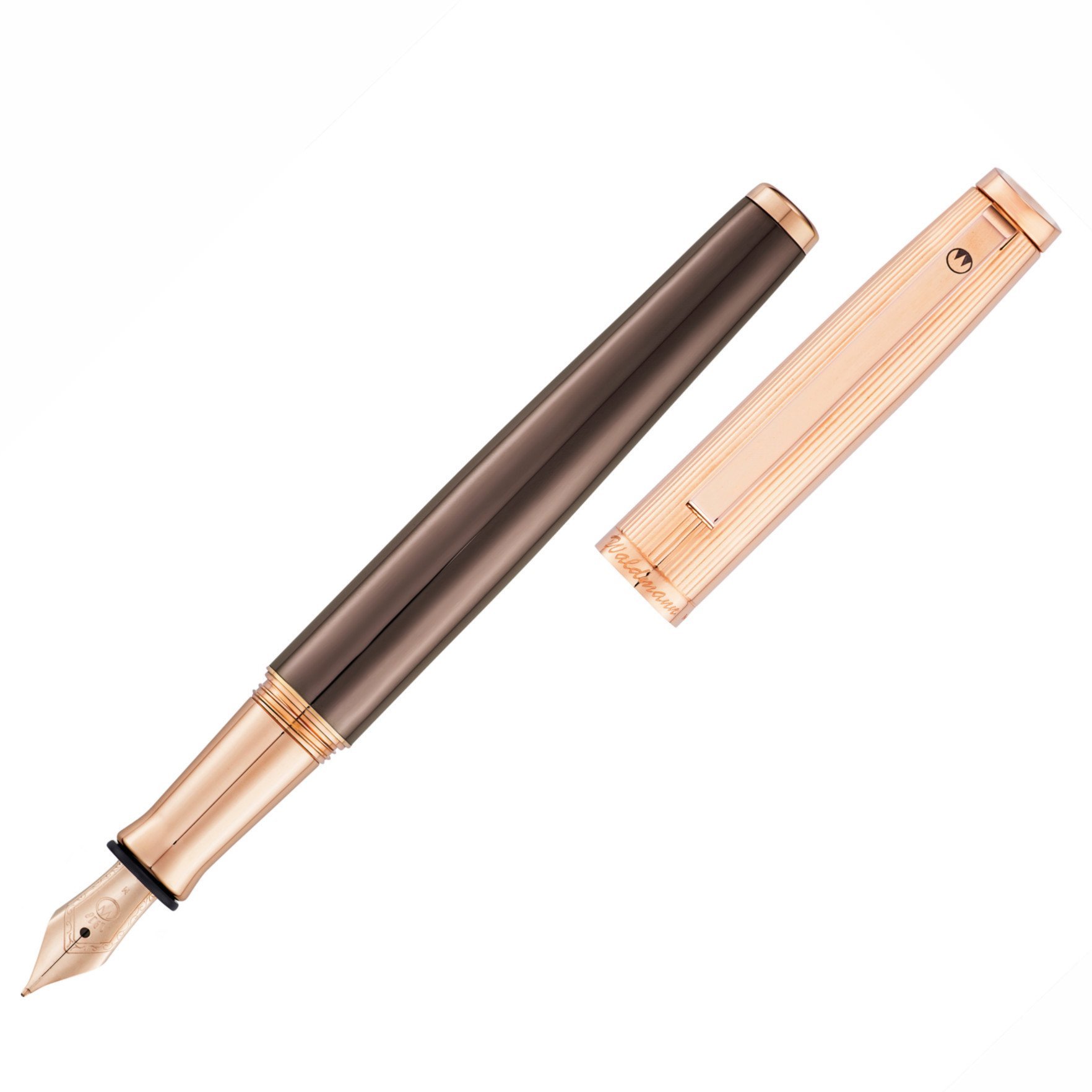 WaldMann Tuscany, fountain pen, line design, chocolate/rose gold, solid silver 925