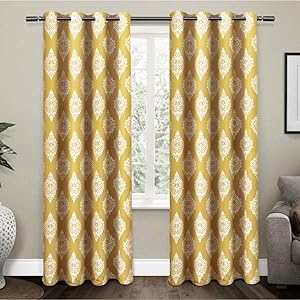 Exclusive Home Curtains Medallion Blackout Grommet Top Curtain Panel Pair, 52x96, Sundress Yellow, 2 Count