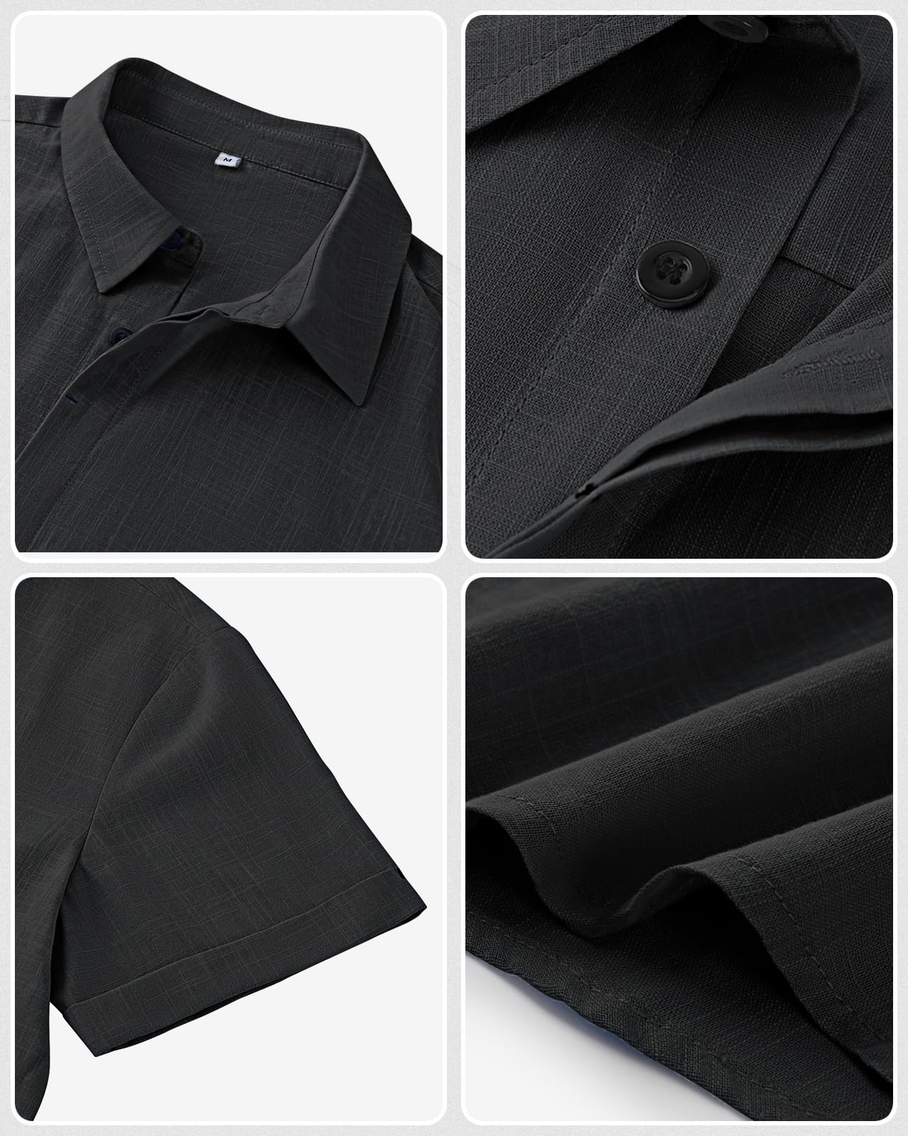 HMIYA Herren Hemd 100% Baumwolle Hemd Sommer Freizeithemd Businesshemd Regular Fit Kurzarmhemd,Schwarz,XL 5