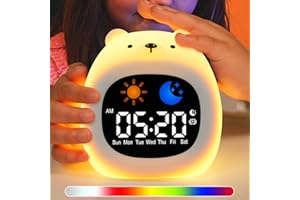 inaepeak Alarm Clock for Kids with 6 White Noise Sound, Ok to Wake Clock for Kids with 9 Colors Night Light, Sleep Training Clock for Toddlers with Snooze, Rechargeable Digital Clock for Bedroom, Bear