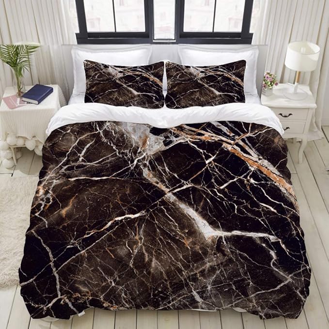 DYCBNESS bedding Duvet Cover Set, marble texture black white quality