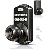 Veise KS03 Keypad Door Knob, Keyless Entry Lock with Handle, Matte Black | Electronic Backlit Keypad for Front Door &amp; Bedroom, Auto Lock, Passage Mode, One-Time Code, Low Battery Alert, Easy Install