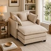 LUXSeatful 41" Oversized Chair with Ottoman, Chenille Reading Chair and a Half, Deep Seat Comfy Armchair with Pillows for Living Room, Bedroom, Apartment, Home Office (Coffee)