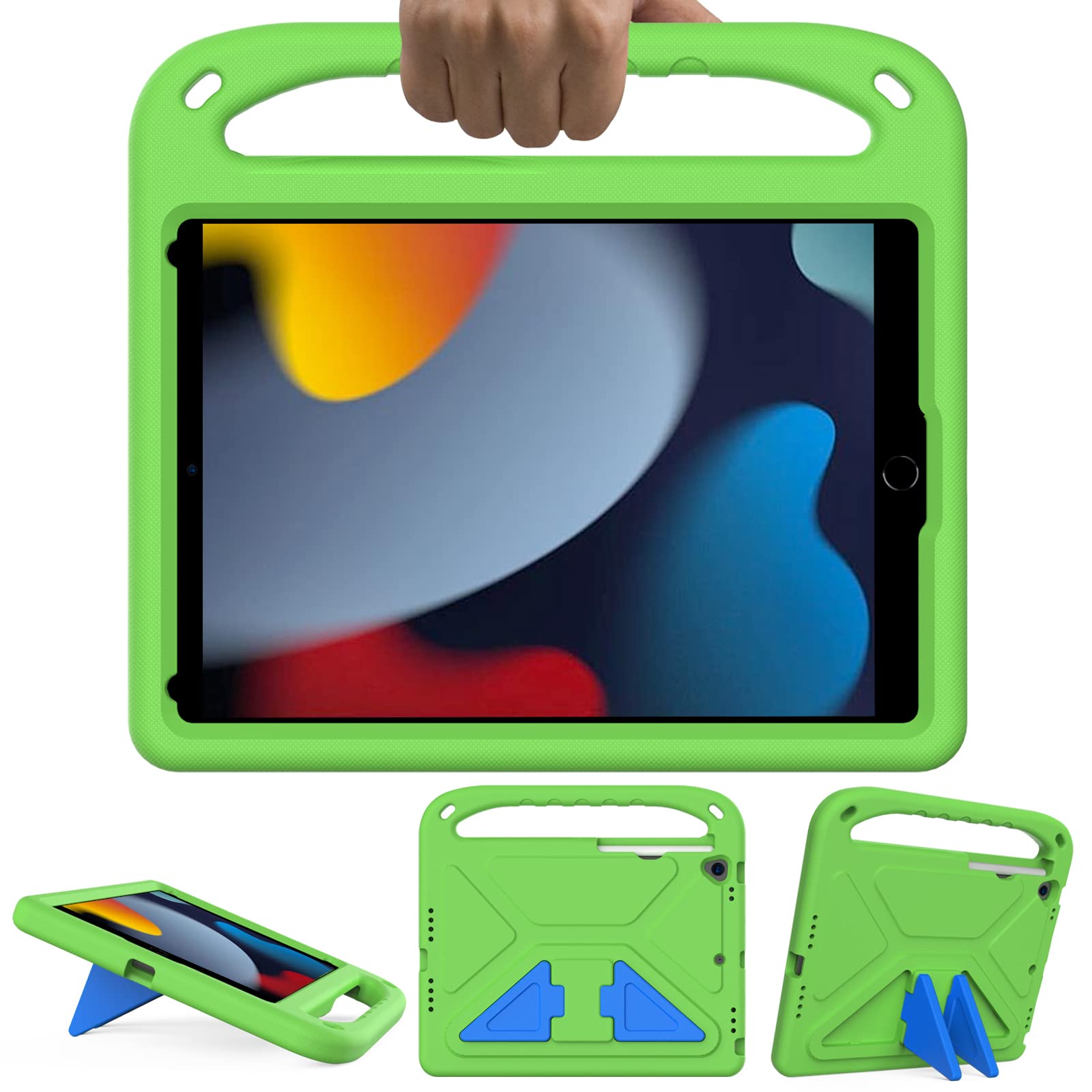 GOZOPO Kids Case for iPad 9th / 8th / 7th Generation (10.2 Inch 2021/2020/2019), Lightweight & Shockproof Handle Stand Case Compatible with iPad 10.2 / Air 3 10.5" / i Pad Pro 10.5" - Green