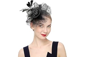 UMTURMOK Women's Tea Party Fascinators Mesh Flower-Shaped Pearl Feather Veil Kentucky Derby Fascinator Hats with Headband and Clip