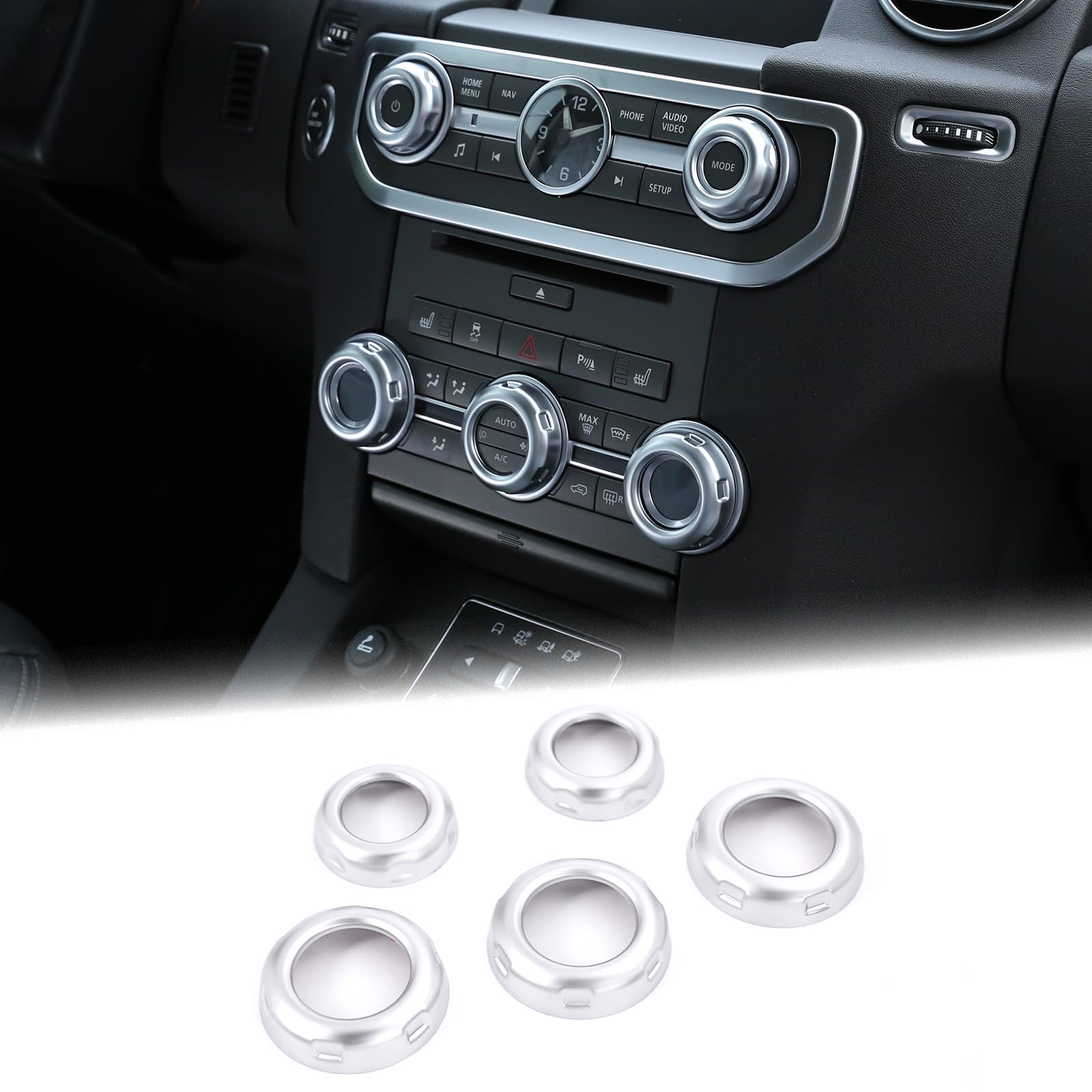 5pcs ABS Matt Silver Volume and Air Conditioning Knobs Trim For Discovery 4 LR4 Car Accessory