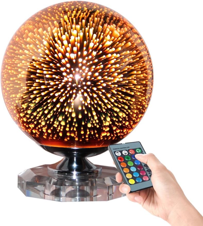Polennon Ball Shape Colorful 3D Fireworks Table Lamp with Crystal Base and Remote Control