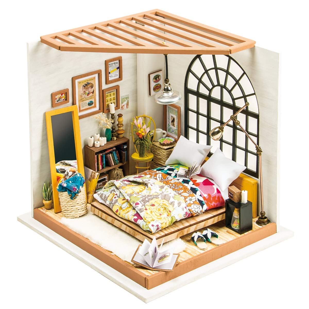 ROBOTIME DIY Miniature Dollhouse Kit Miniature Dreamy Bedroom Kits to Build Tiny House Making Kit with LED Great Toy Gift for Kids & Adults