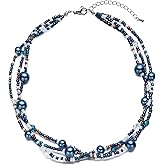 S.J JEWELRY Multi Strand Beaded Necklaces for Women Colorful Beaded Necklace Boho Necklaces for Women Summer Beach Pearl Choker Layered Necklace