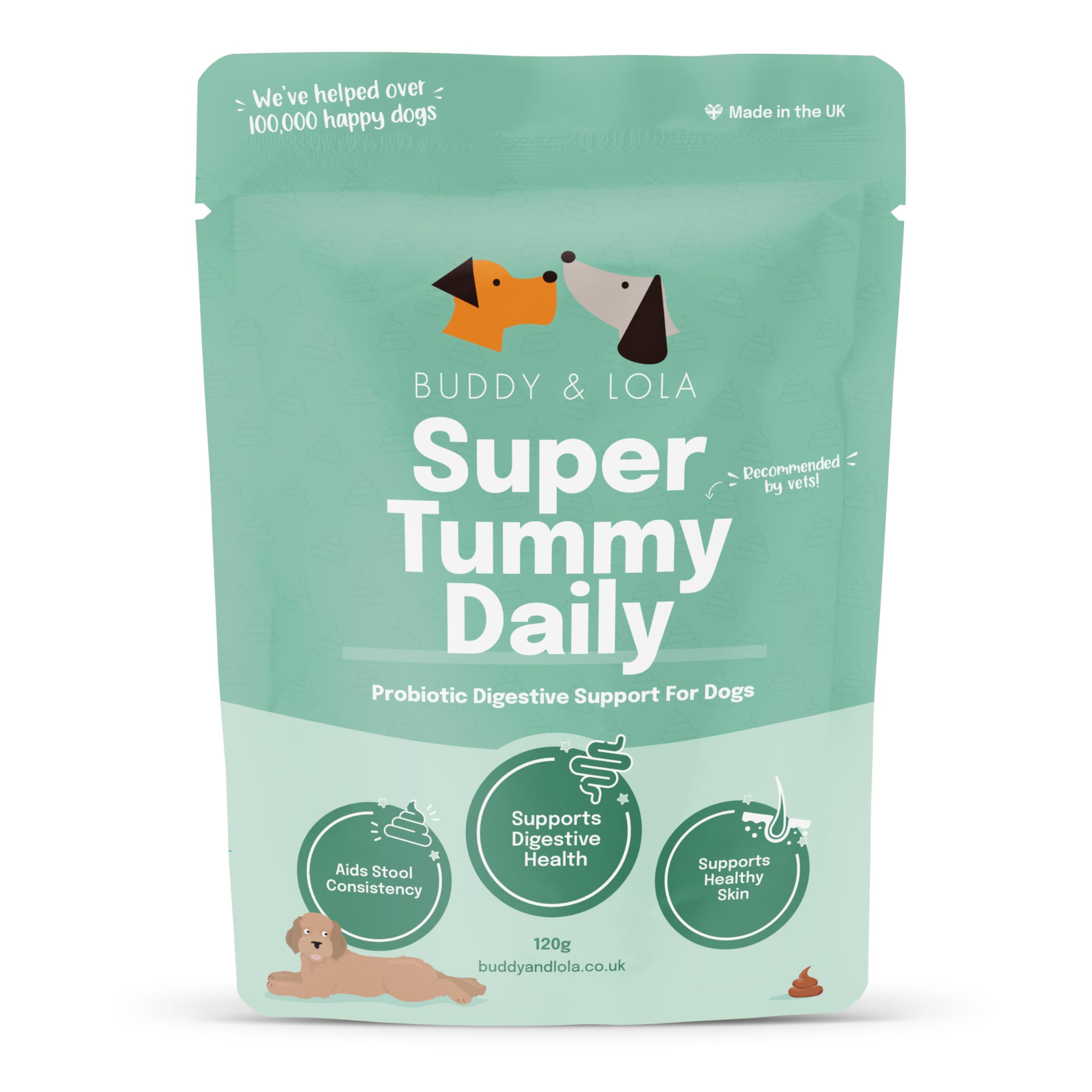 Buddy and Lola Probiotics for Dogs - High CFU Count, Plant-Based Dog Probiotics Powder for Gut Health and Skin Health - Essential Dog Soil Based Probiotic Supplement