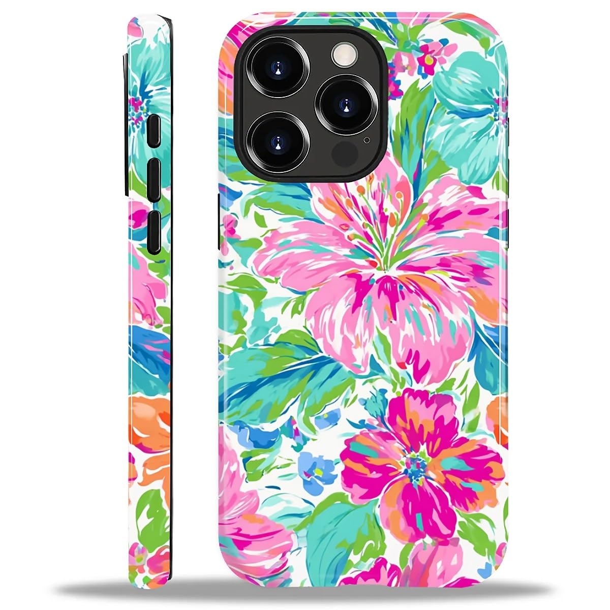 TAMEFOX Case for iPhone 15 Pro,Anti Drop Scratch Frosted Protective Cover Case for Women Girl-Vibrant Tropical Flower