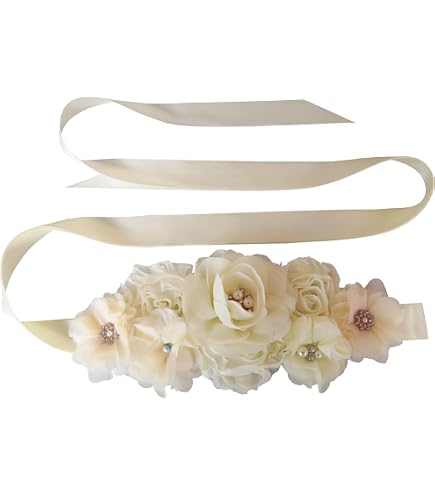 Handmade Couture Silver Satin Floral Bridal Sash Belt | Wedding • Maternity Beaded Rhinestone Flower Sash Belt 1993 - BellaMeraBridal  main image 4